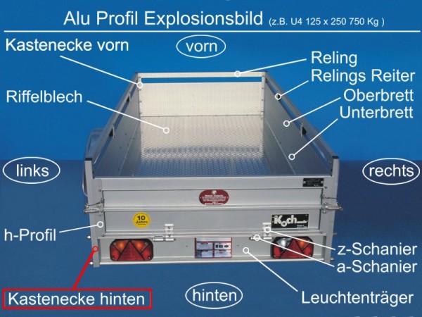 Kastenecke hinten (L=33,5m) Motorrad-Anhänger mit 105 cm Breite